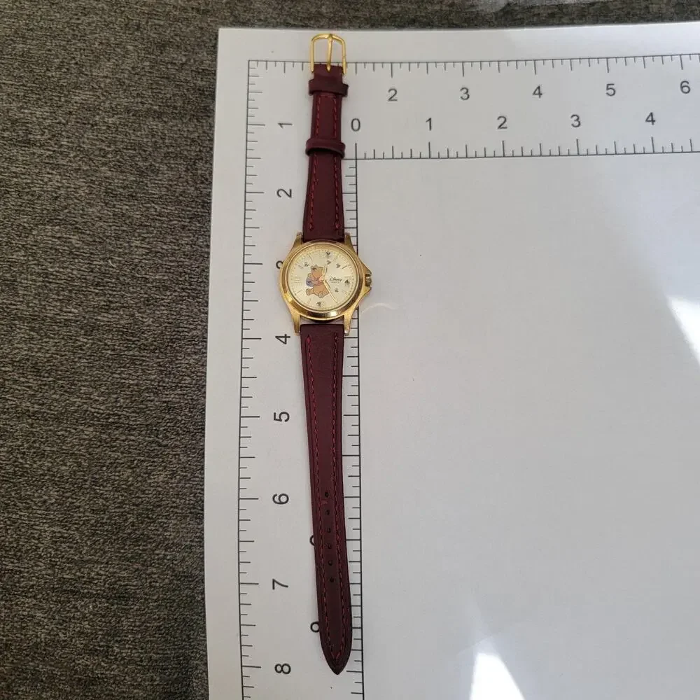 Vintage Disney Time Works Winnie The Pooh Boys Watch Gold Champagne Dial Brown